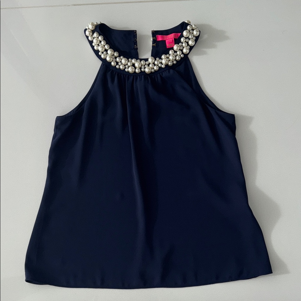 Lilly Pulitzer Navy Tank Top with Pearl Accents